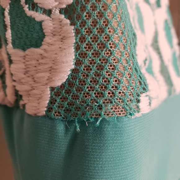 VA Va Voom Teal Mesh & Lace Nude Swmi Sheer Bodycon Dress Size Small - Picture 9 of 13